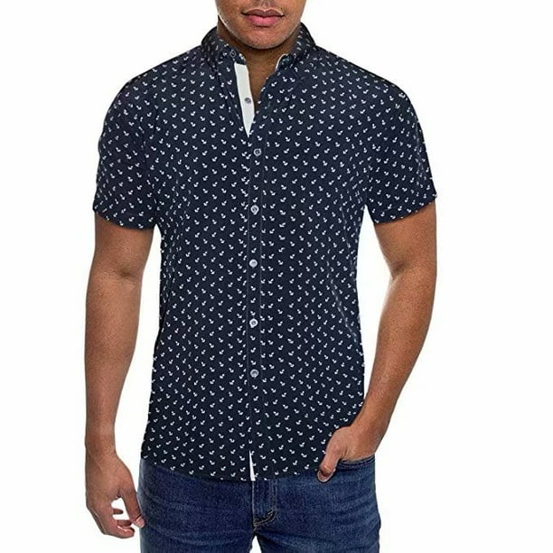 VITryst-Men Slim Casual Button Down Embroidered Oxford Shirt 